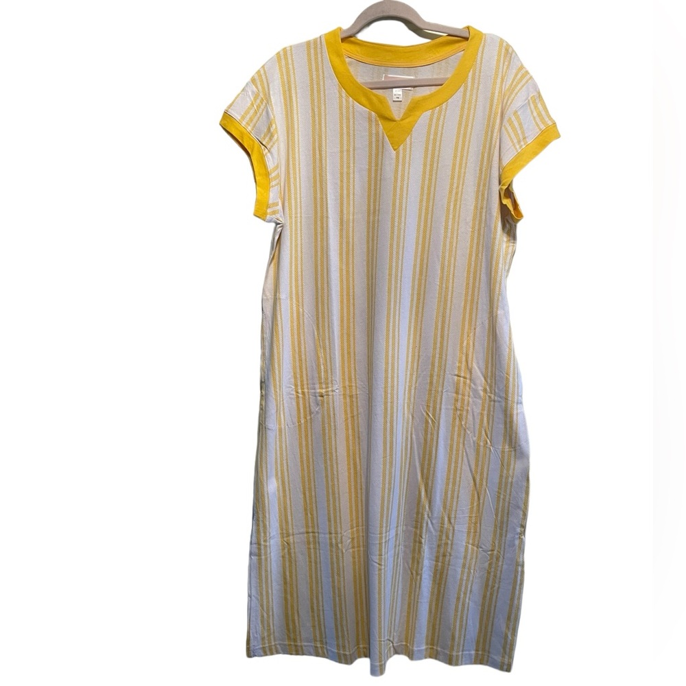 STANLEY HERMAN The Hamptons Cotton V-Neck Caftan Yellow Stripes Petite M…